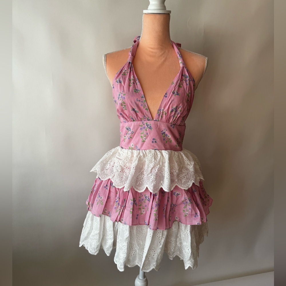 Sugar Thrillz Pink and White Lace Mini Dress